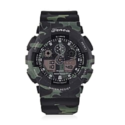GENOA TIME V2 Double Electronic Movement 3ATM Water Resistant Camouflage Black Multifunctional LED Dial Watch with TPU Strap