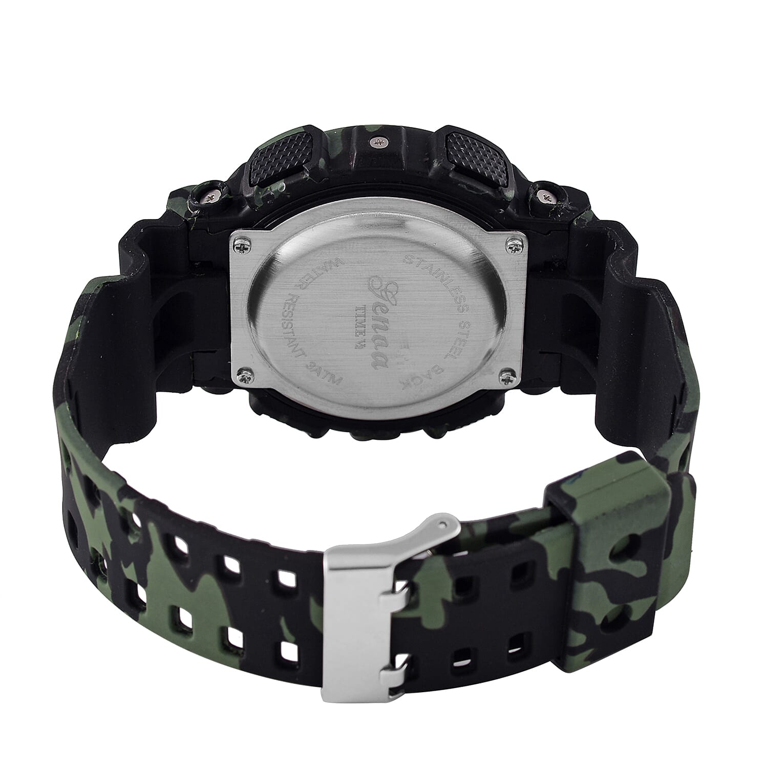 GENOA TIME V2 Double Electronic Movement 3ATM Water Resistant Camouflage Black Multifunctional LED Dial Watch with TPU Strap
