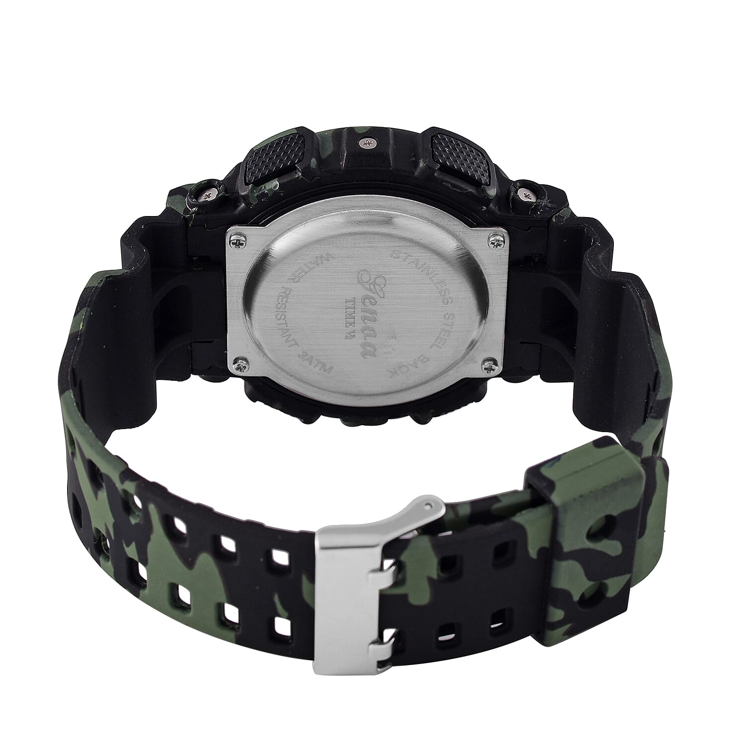 GENOA TIME V2 Double Electronic Movement 3ATM Water Resistant Camouflage Black Multifunctional LED Dial Watch with TPU Strap