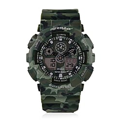 GENOA TIME V2 Double Electronic Movement 3ATM Water Resistant Camouflage Black Multifunctional LED Dial Watch with TPU Strap