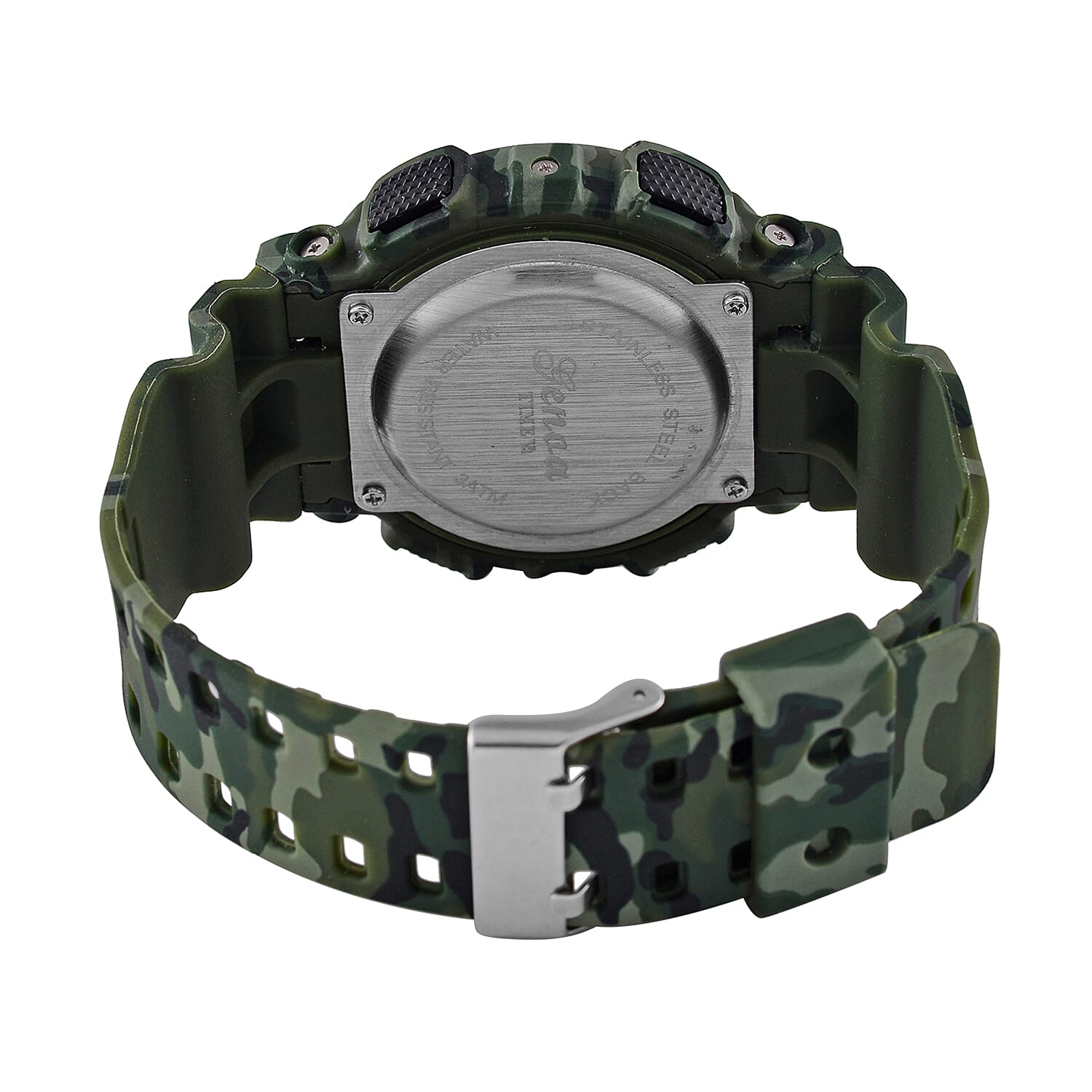 GENOA TIME V2 Double Electronic Movement 3ATM Water Resistant Camouflage Green Multifunctional LED Dial Watch with TPU Strap