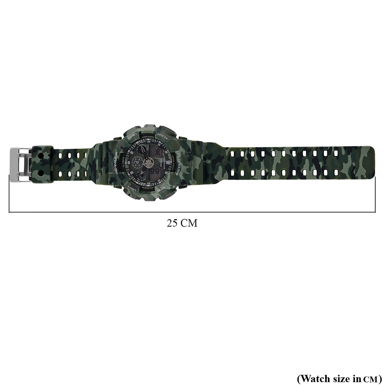 GENOA TIME V2 Double Electronic Movement 3ATM Water Resistant Camouflage Green Multifunctional LED Dial Watch with TPU Strap