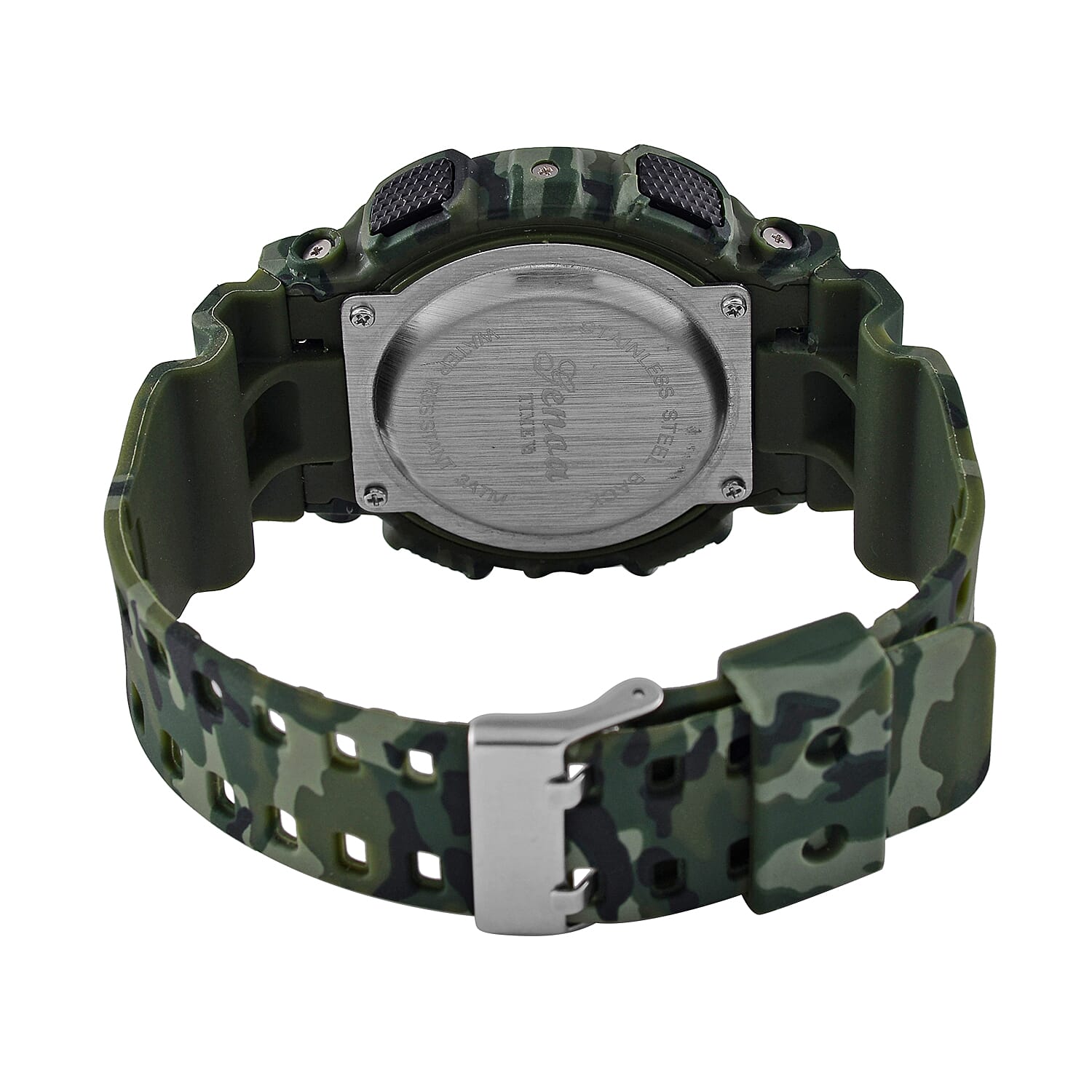 GENOA TIME V2 Double Electronic Movement 3ATM Water Resistant Camouflage Green Multifunctional LED Dial Watch with TPU Strap