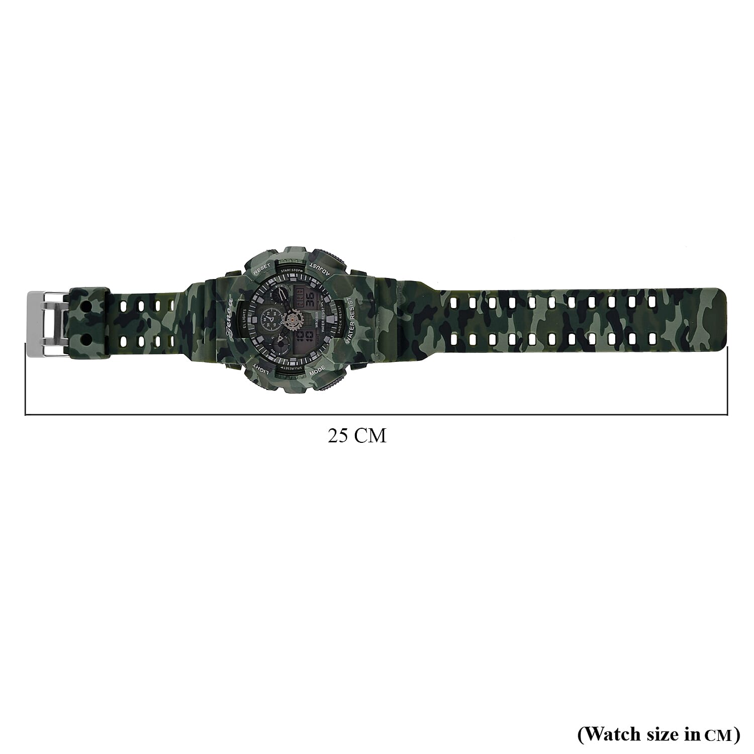 GENOA TIME V2 Double Electronic Movement 3ATM Water Resistant Camouflage Green Multifunctional LED Dial Watch with TPU Strap