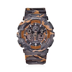 GENOA TIME V2 Double Electronic Movement 3ATM Water Resistant Camouflage Black Multifunctional LED Dial Watch with TPU Strap