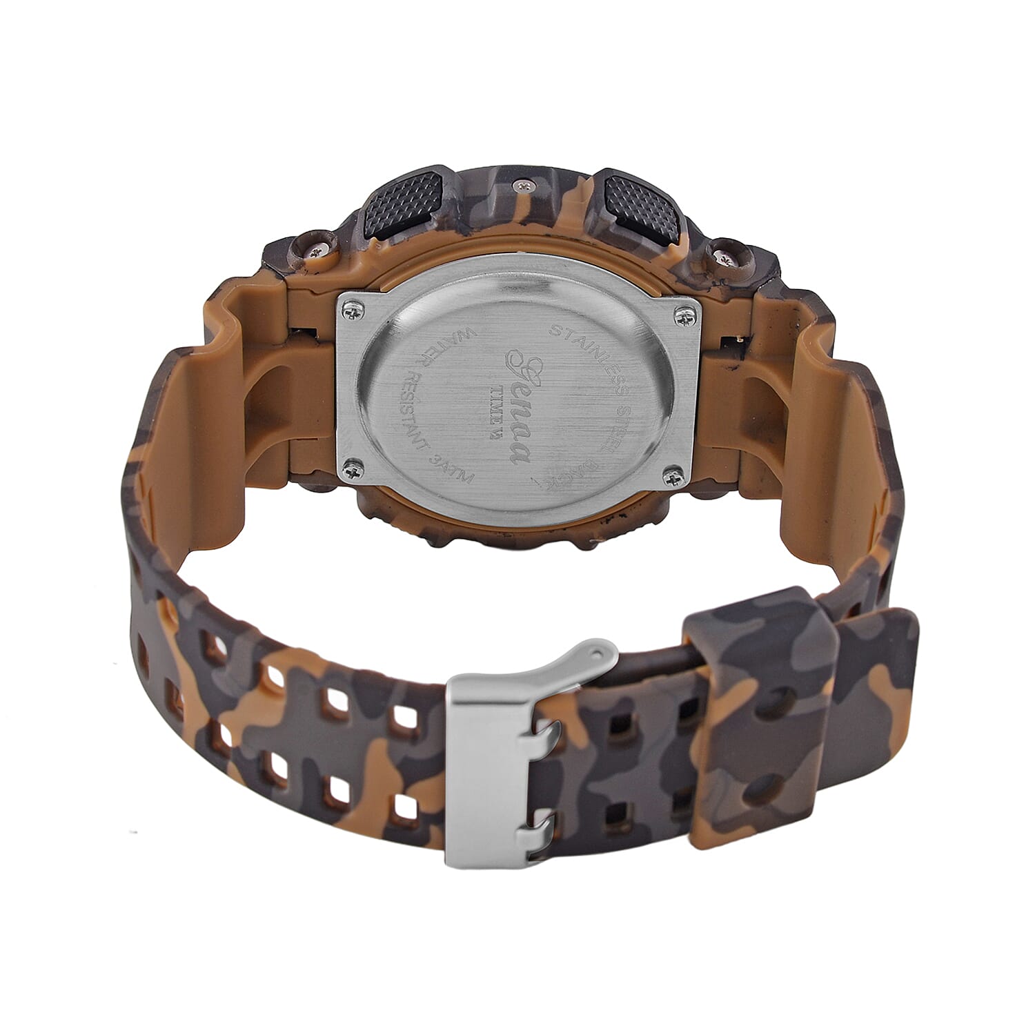 GENOA TIME V2 Double Electronic Movement 3ATM Water Resistant Camouflage Khaki Multifunctional LED Dial Watch with TPU Strap