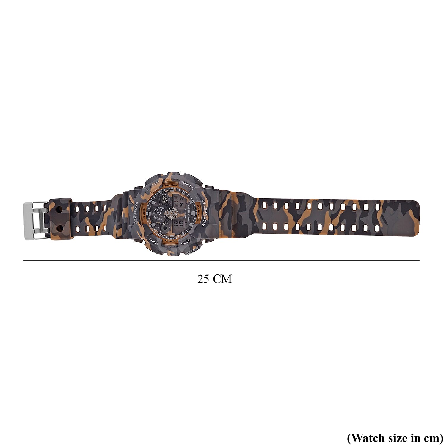 GENOA TIME V2 Double Electronic Movement 3ATM Water Resistant Camouflage Khaki Multifunctional LED Dial Watch with TPU Strap