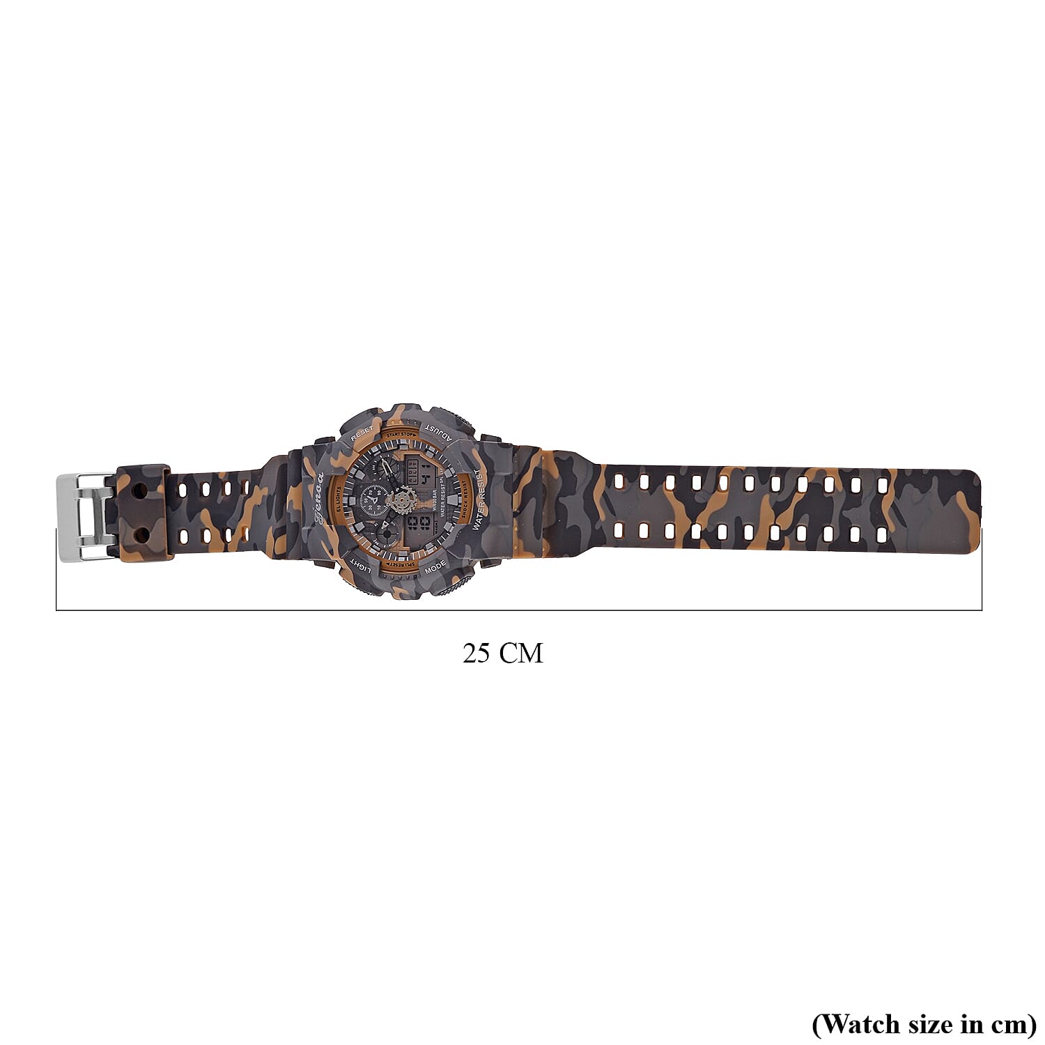 GENOA TIME V2 Double Electronic Movement 3ATM Water Resistant Camouflage Khaki Multifunctional LED Dial Watch with TPU Strap