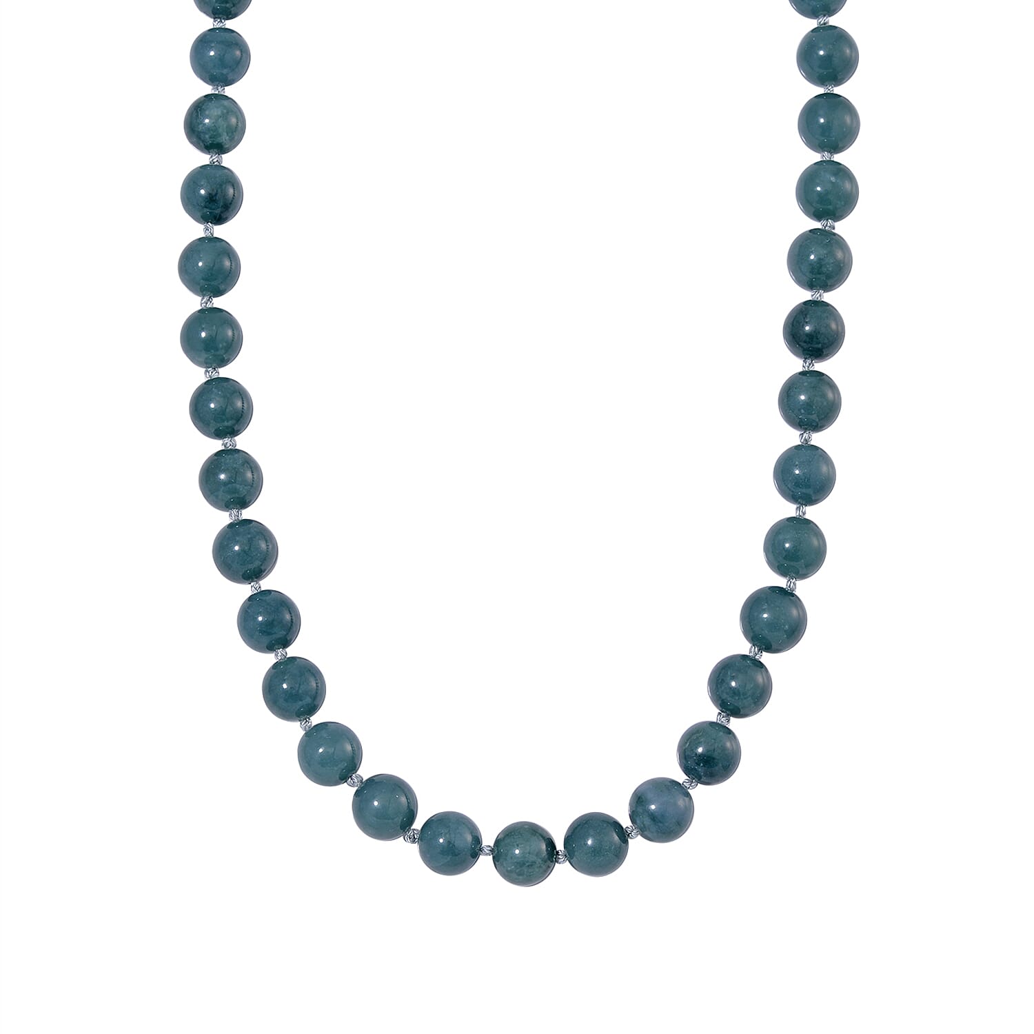 Guatemala Natural Type A Olmec Jadeite Jade Necklace with Magnetic Clasp (Size 20) in Rhodium Overlay Sterling Silver 545 Ct.