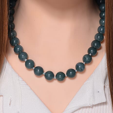 Guatemala Natural Type A Olmec Jadeite Jade Necklace With Magnetic Clasp (Size - 20) in Rhodium Overlay Sterling Silver 545.00 Ct.