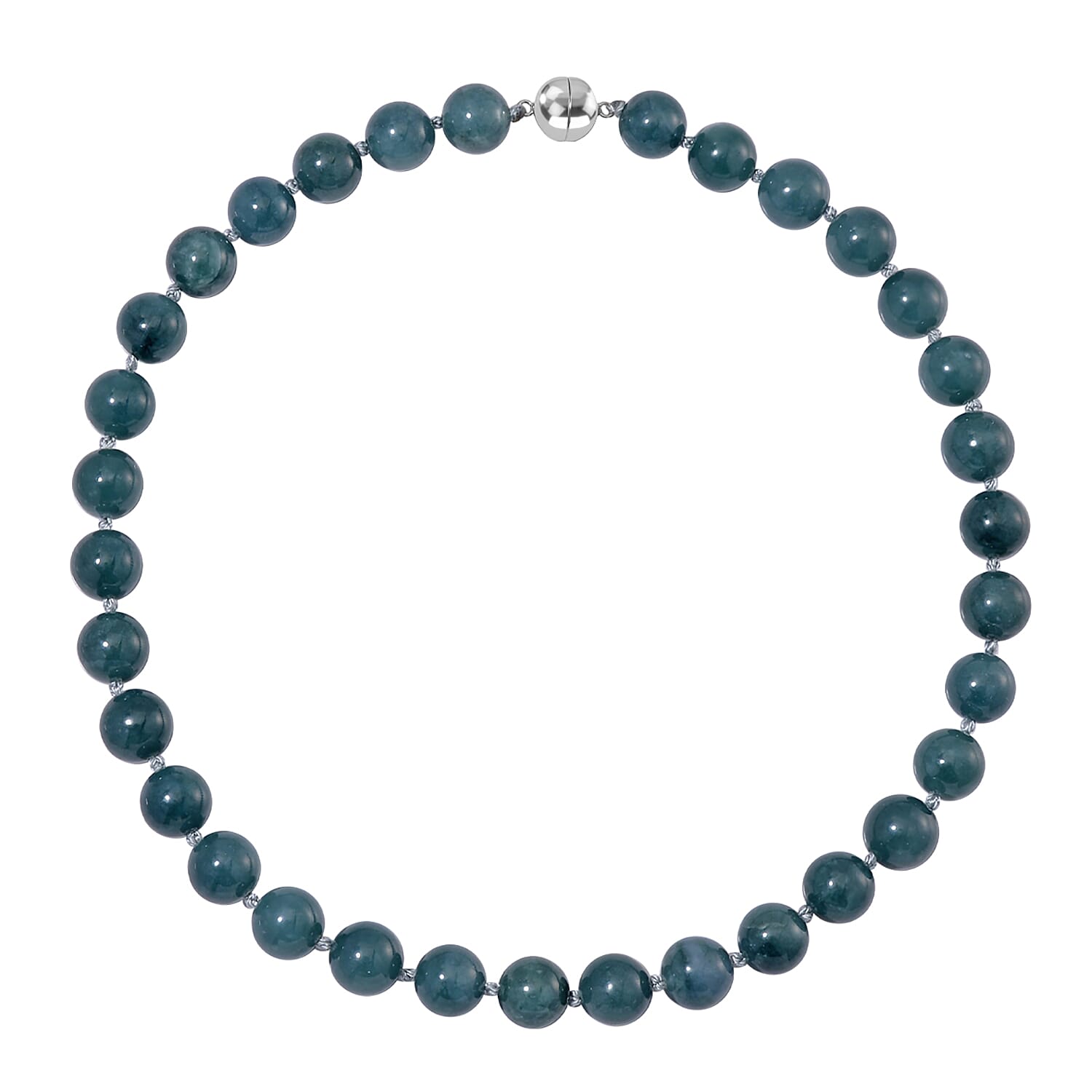 Guatemala Natural Type A Olmec Jadeite Jade Necklace with Magnetic Clasp (Size 20) in Rhodium Overlay Sterling Silver 545.00 Ct.