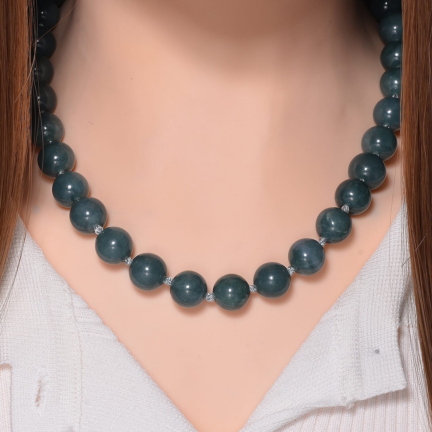 Amazonite 8 -15mm Beaded buy Necklace (18-22 inches) in Rhodium Over 925