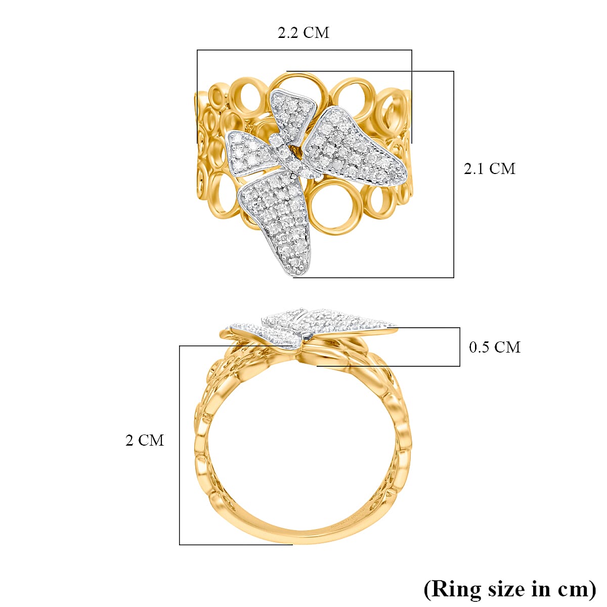 Designer Inspired - Natural Diamond Butterfly Ring in Gold Overlay Sterling Silver 0.25 Ct Designer Inspired - Natural Diamond Butterfly Ring in Gold Overlay Sterling Silver 0.25 Ct