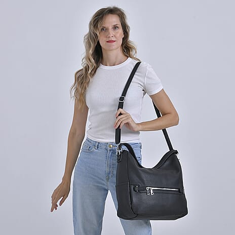 Solid Hobo Style Shoulder Bag - Black