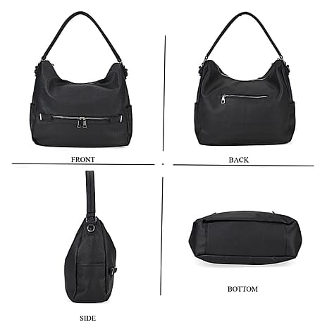 Leatherette Hobo Style Crossbody Bag - Black