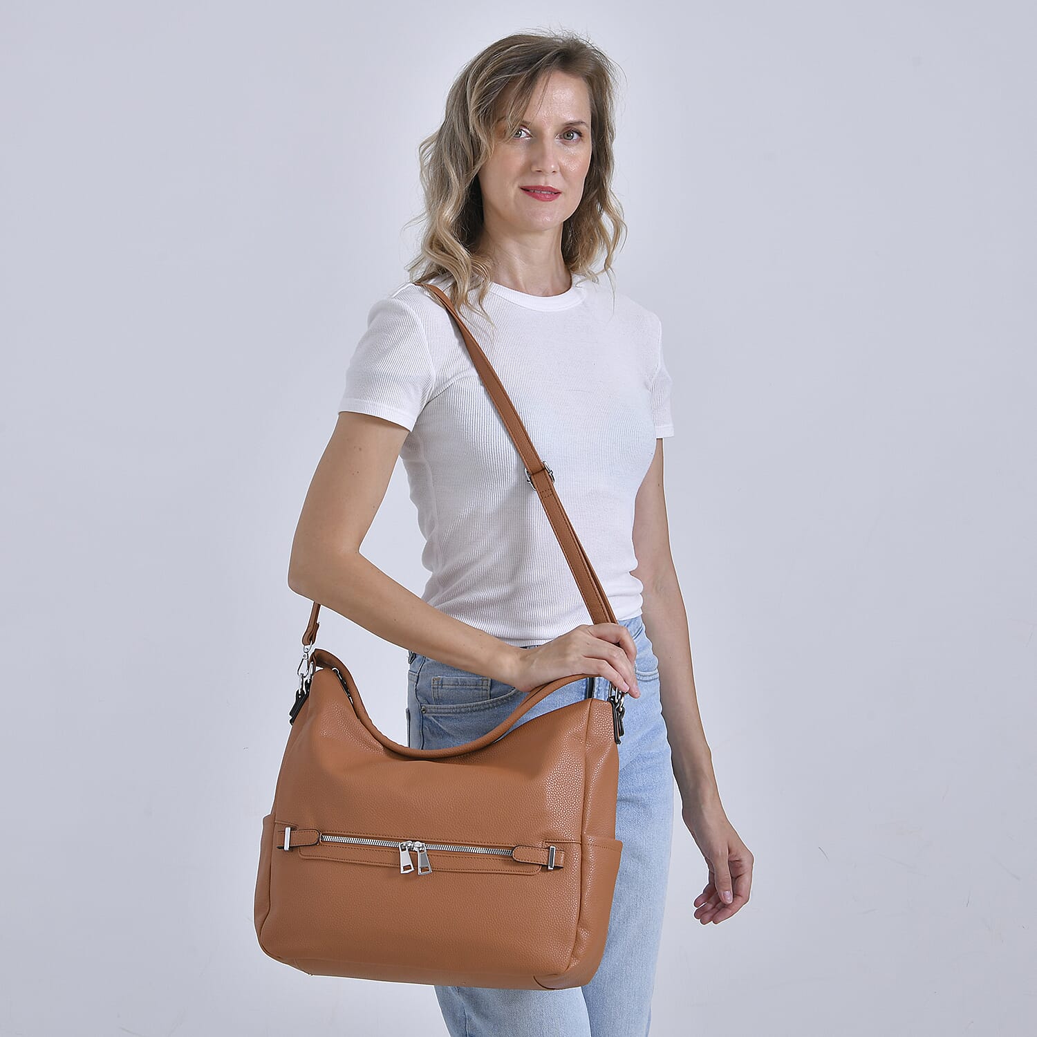 Solid Hobo Style Shoulder Bag - Brown
