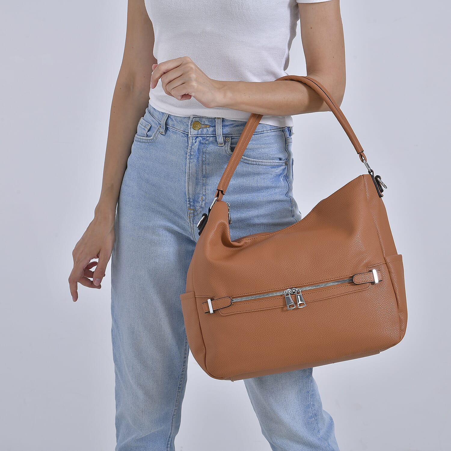 Solid Hobo Style Shoulder Bag - Brown
