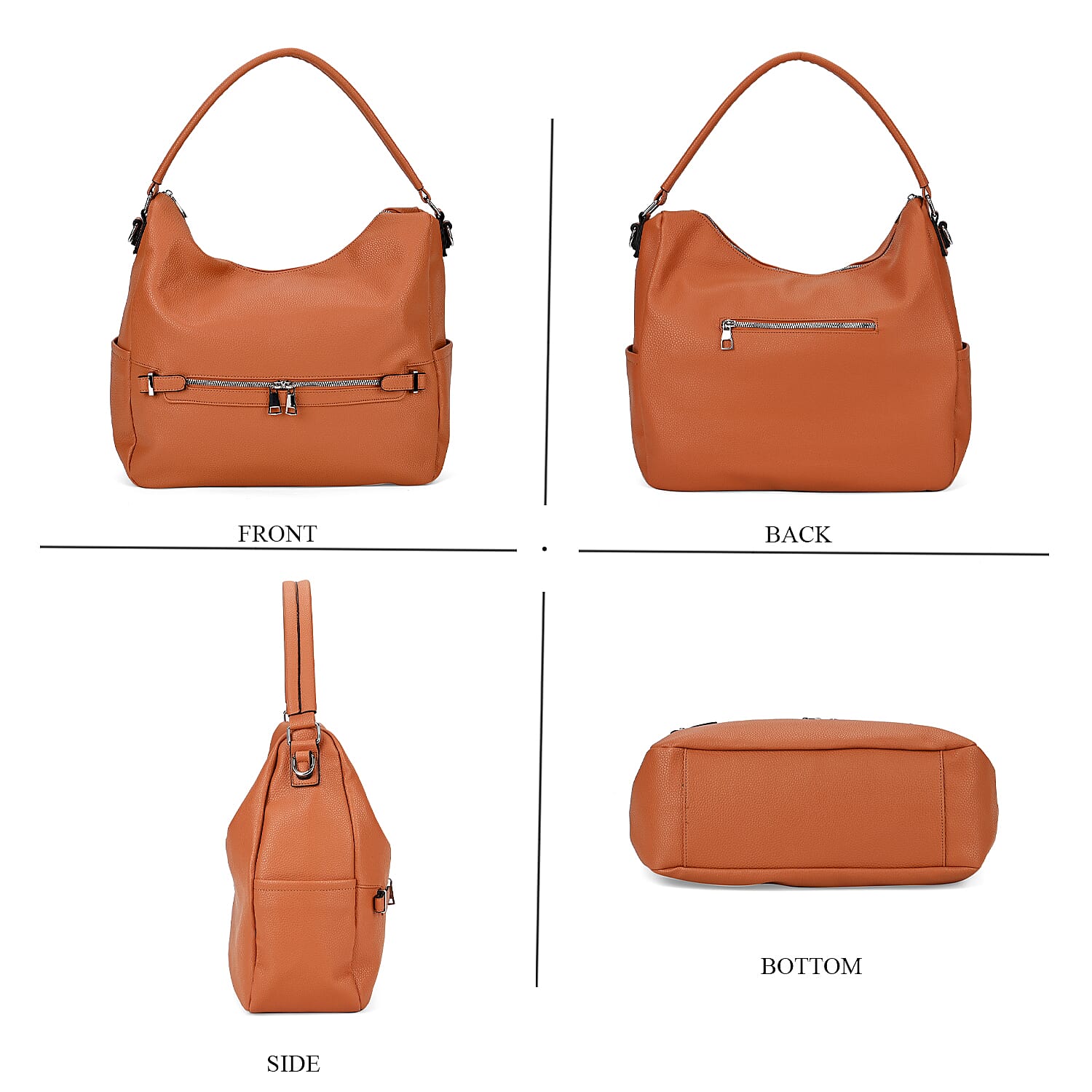 Solid Hobo Style Shoulder Bag - Brown