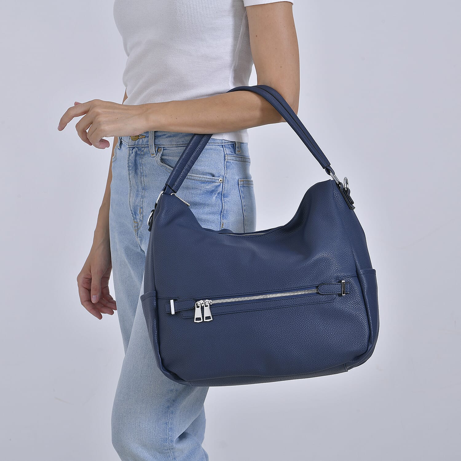 Solid Hobo Style Shoulder Bag - Navy
