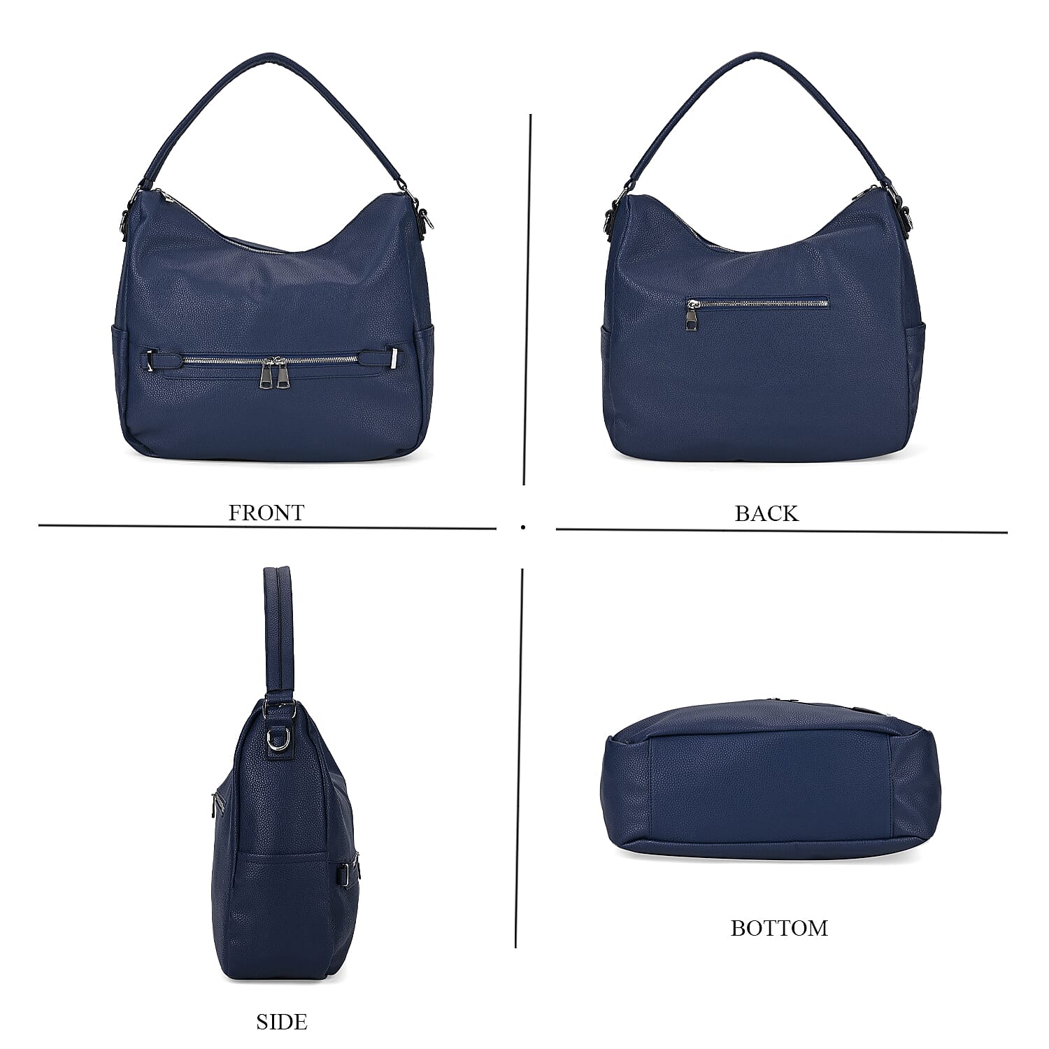 Solid Hobo Style Shoulder Bag - Navy