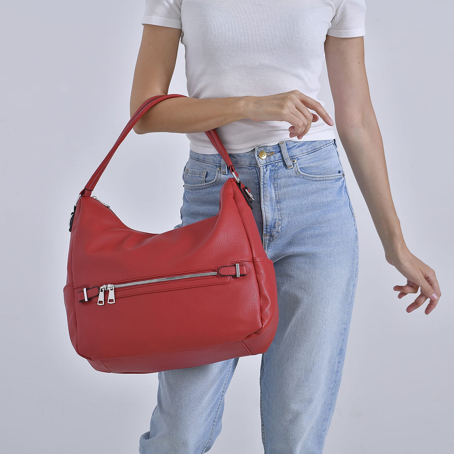 Solid Hobo Style Shoulder Bag - Red