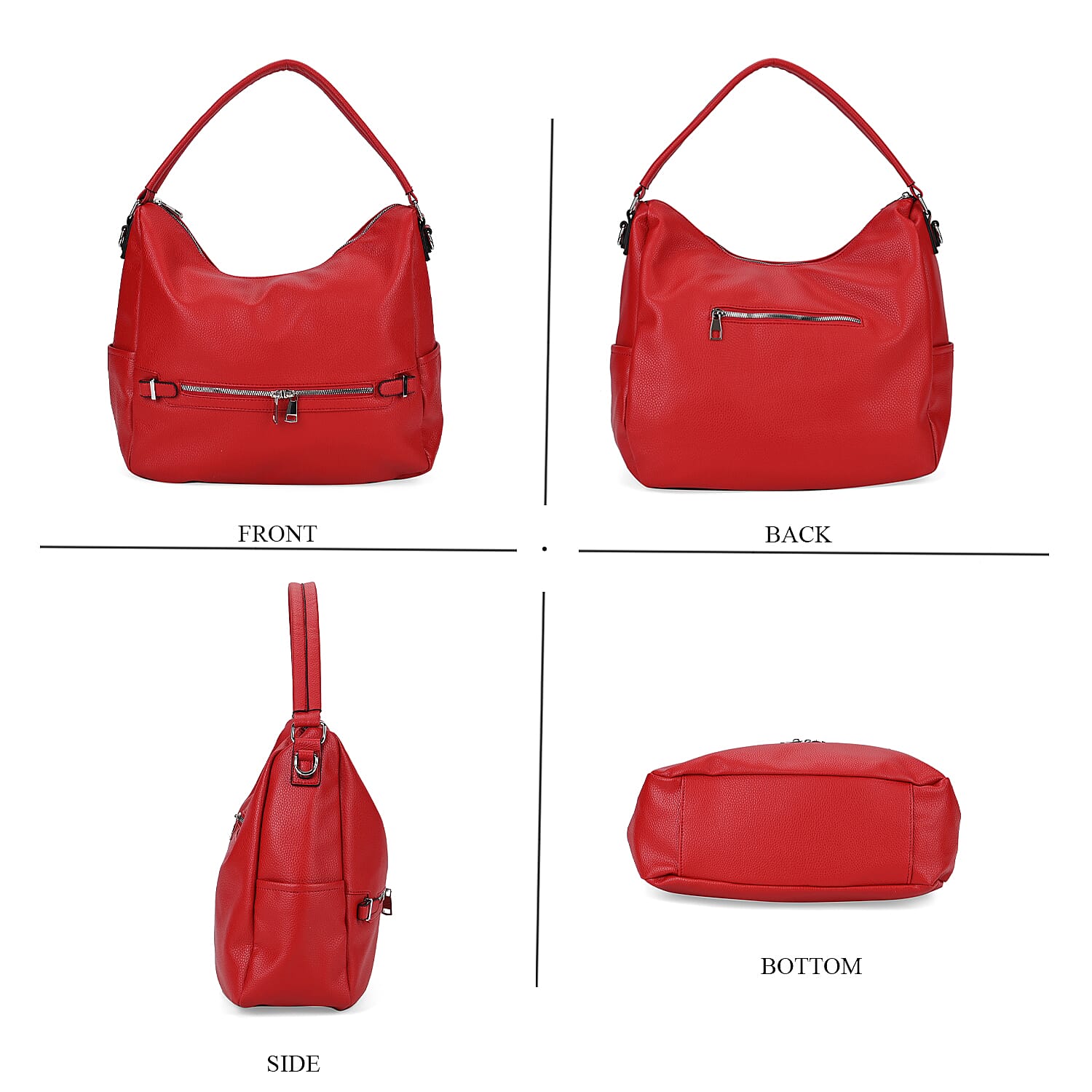 Solid Hobo Style Shoulder Bag - Red