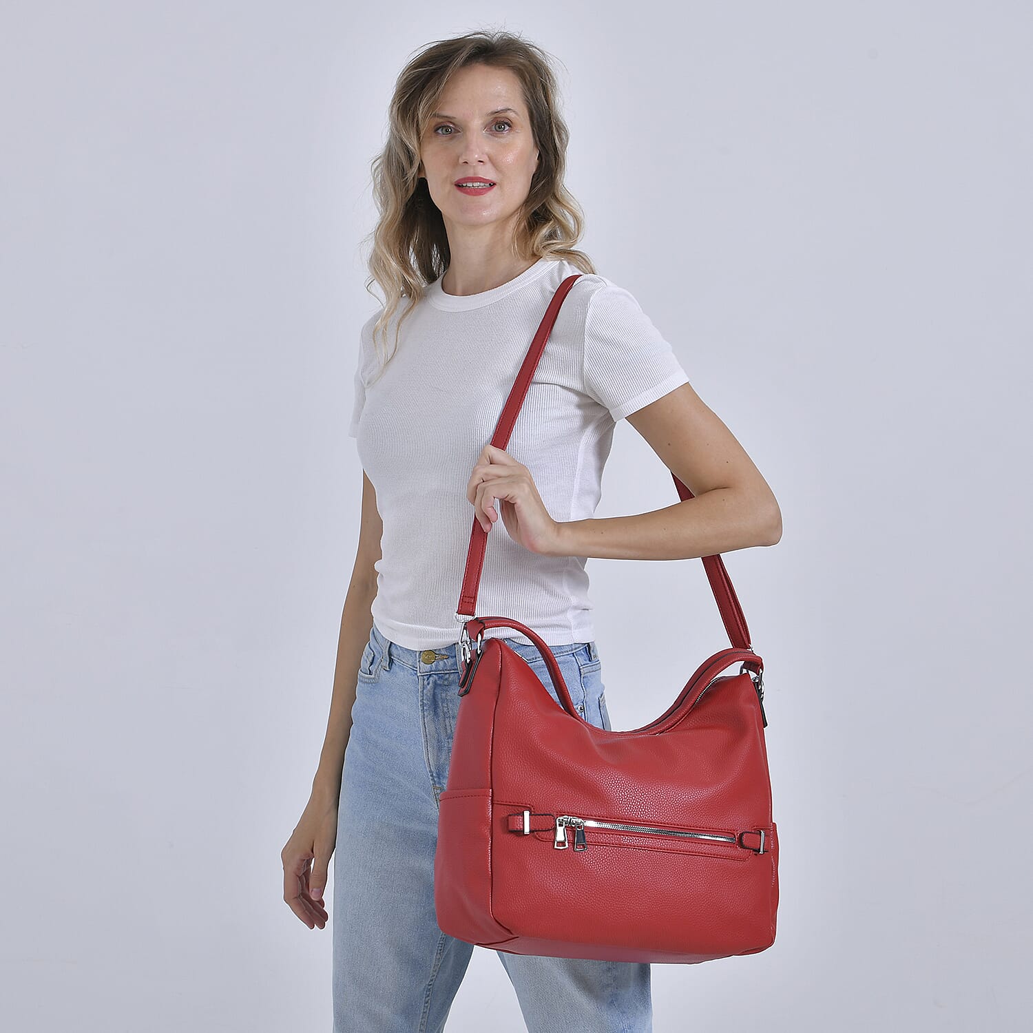 Solid Hobo Style Shoulder Bag - Red