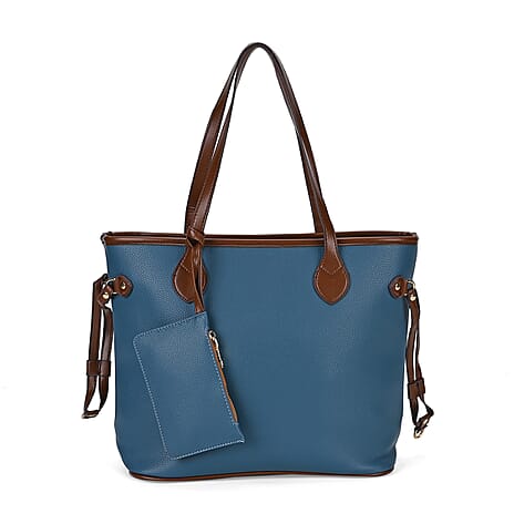 Leatherette Tote Bag with Pouch - Teal