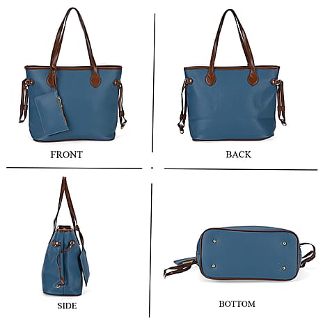 Leatherette Tote Bag with Pouch - Teal