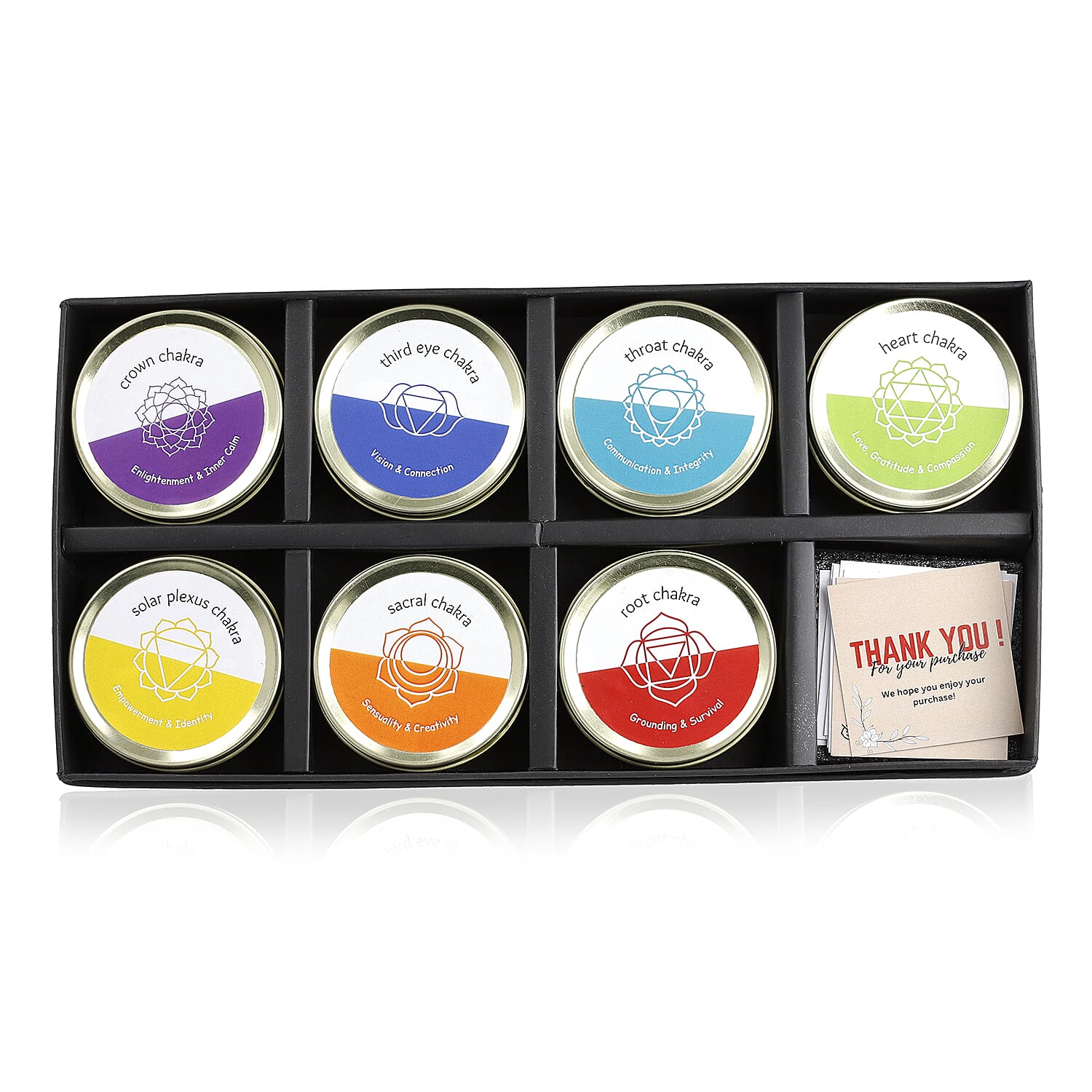 Set of 7 Scented Seven Chakra Gemstone Candle Fragrance Vanilla, Jasmine, Rose - Lemongrass - 45gm each