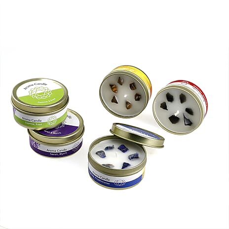 The Luxury Set of 5 Scented Gemstone Candle Fragrance Vanilla, Jasmine, Rose - Lemongrass - 45gm each