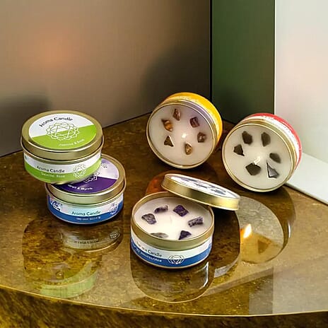 The Luxury Set of 5 Scented Gemstone Candle Fragrance Vanilla, Jasmine, Rose - Lemongrass - 45gm each