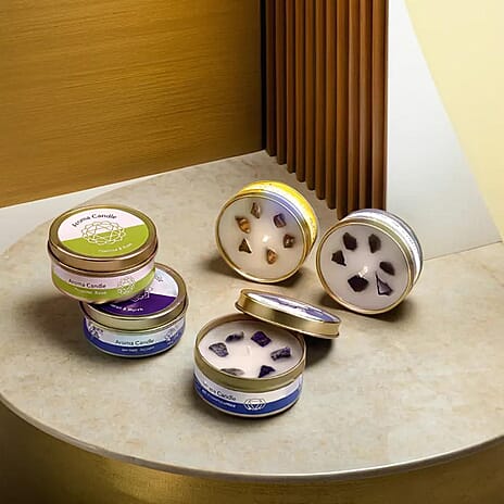 The Luxury Set of 5 Scented Gemstone Candle Fragrance Vanilla, Jasmine, Rose - Lemongrass - 45gm each
