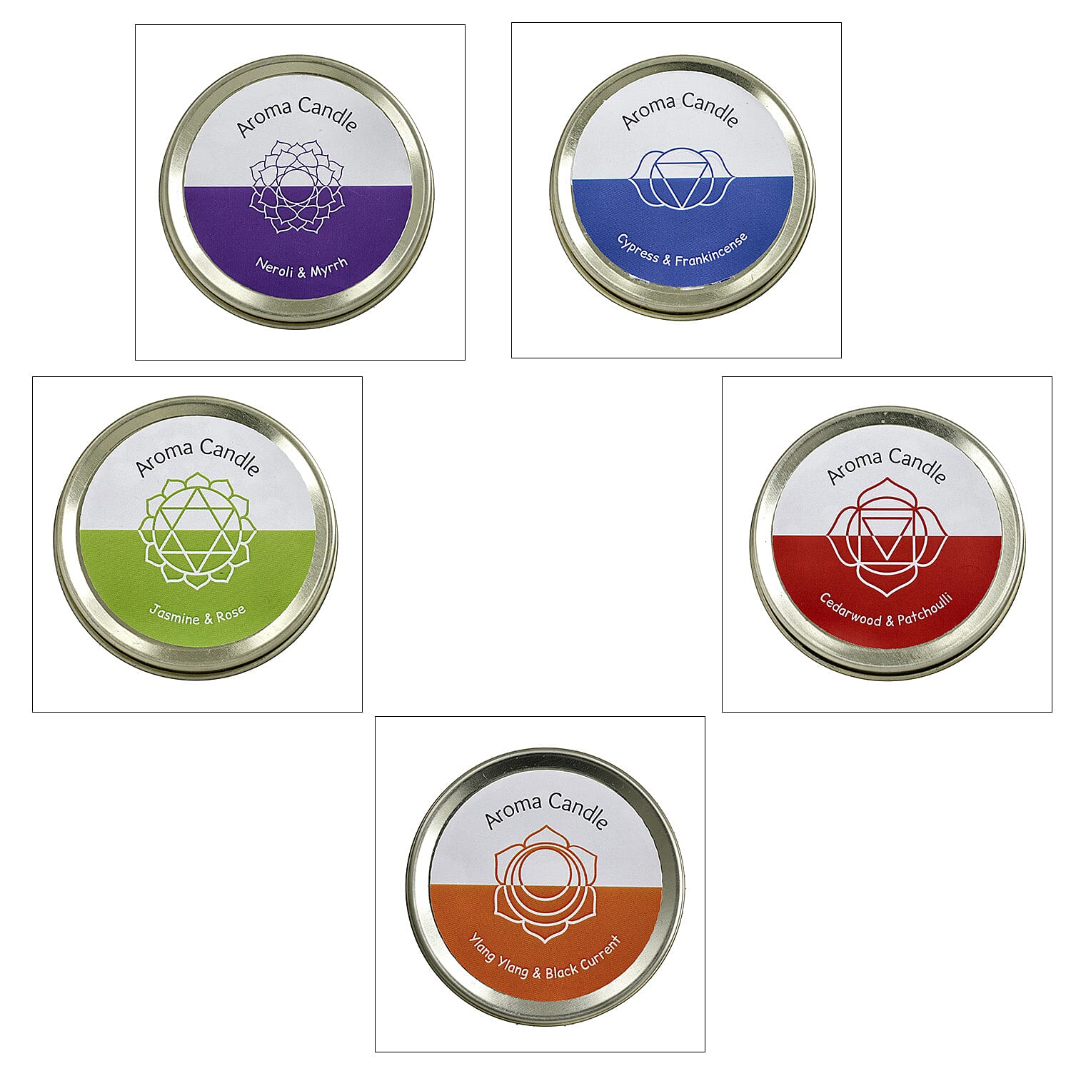 Luxury Set of 5 Scented Seven Chakra Gemstone Candles Luxury Set of 5 Scented Seven Chakra Gemstone Candles