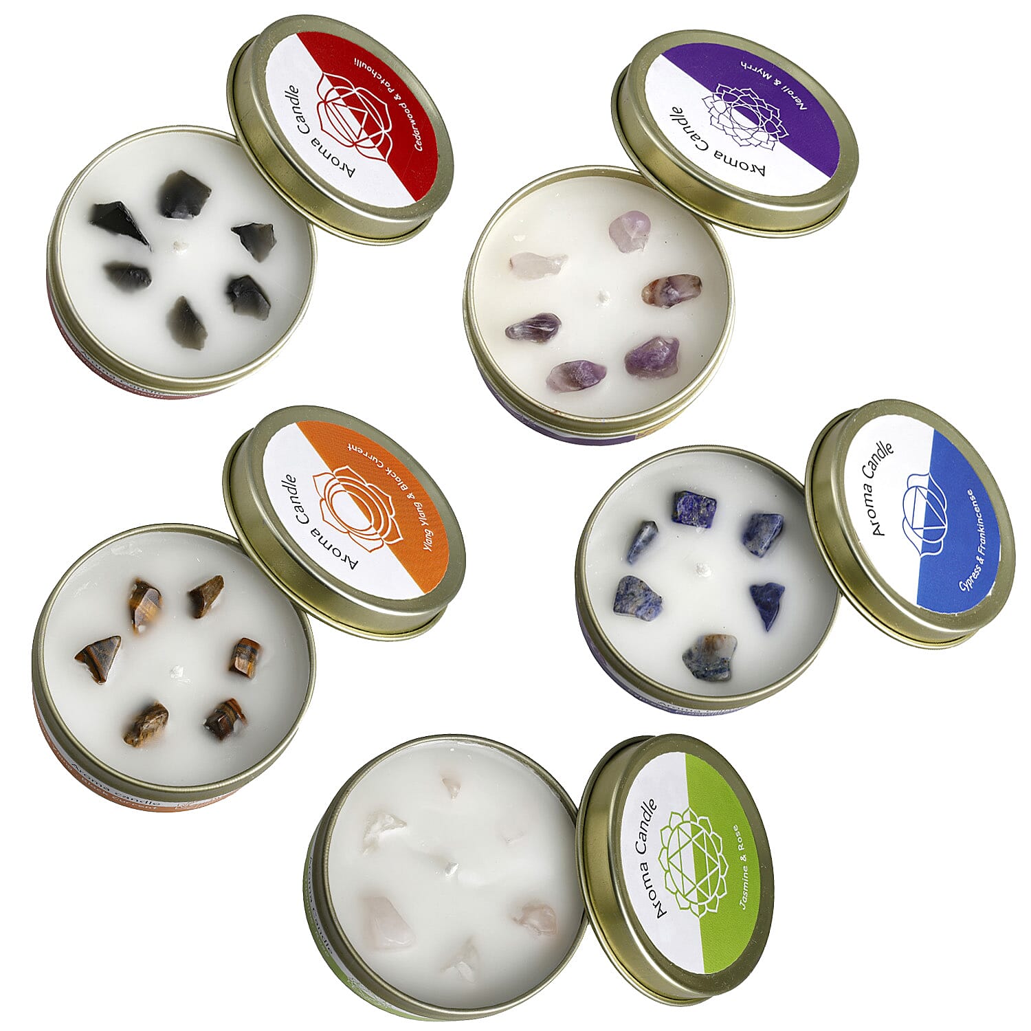 Luxury Set of 5 Scented Seven Chakra Gemstone Candles Luxury Set of 5 Scented Seven Chakra Gemstone Candles