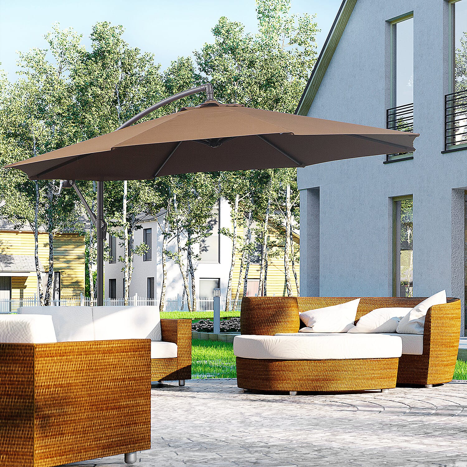 Outdoors Parasol Open and Close with Crank  (Size 330x292x262 cm) - Brown