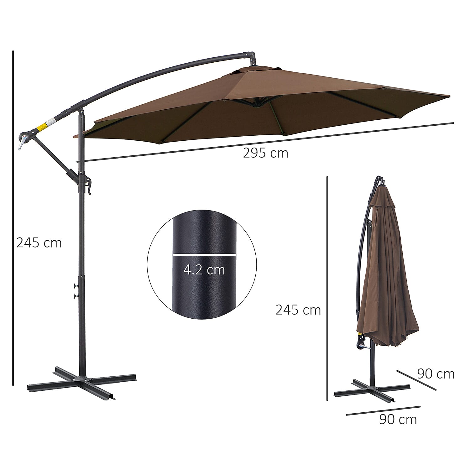 Outdoors Parasol Open and Close with Crank  (Size 330x292x262 cm) - Brown