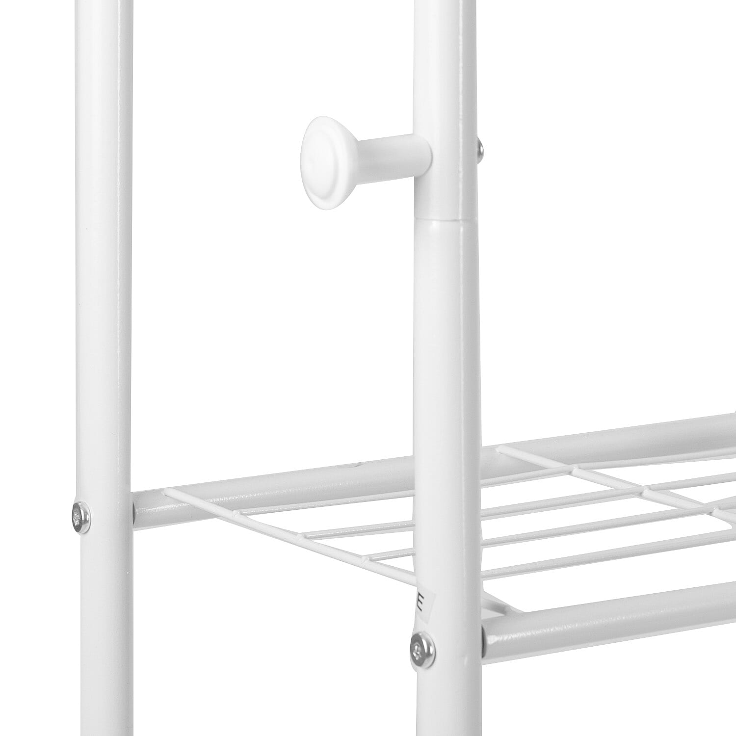 JOISCOPE Metal Clothes Rail for Bedroom with 2 Hanging Rails, 4 Clothes Hooks, 3 Side Shelves and 2 Bottom Shelves - White