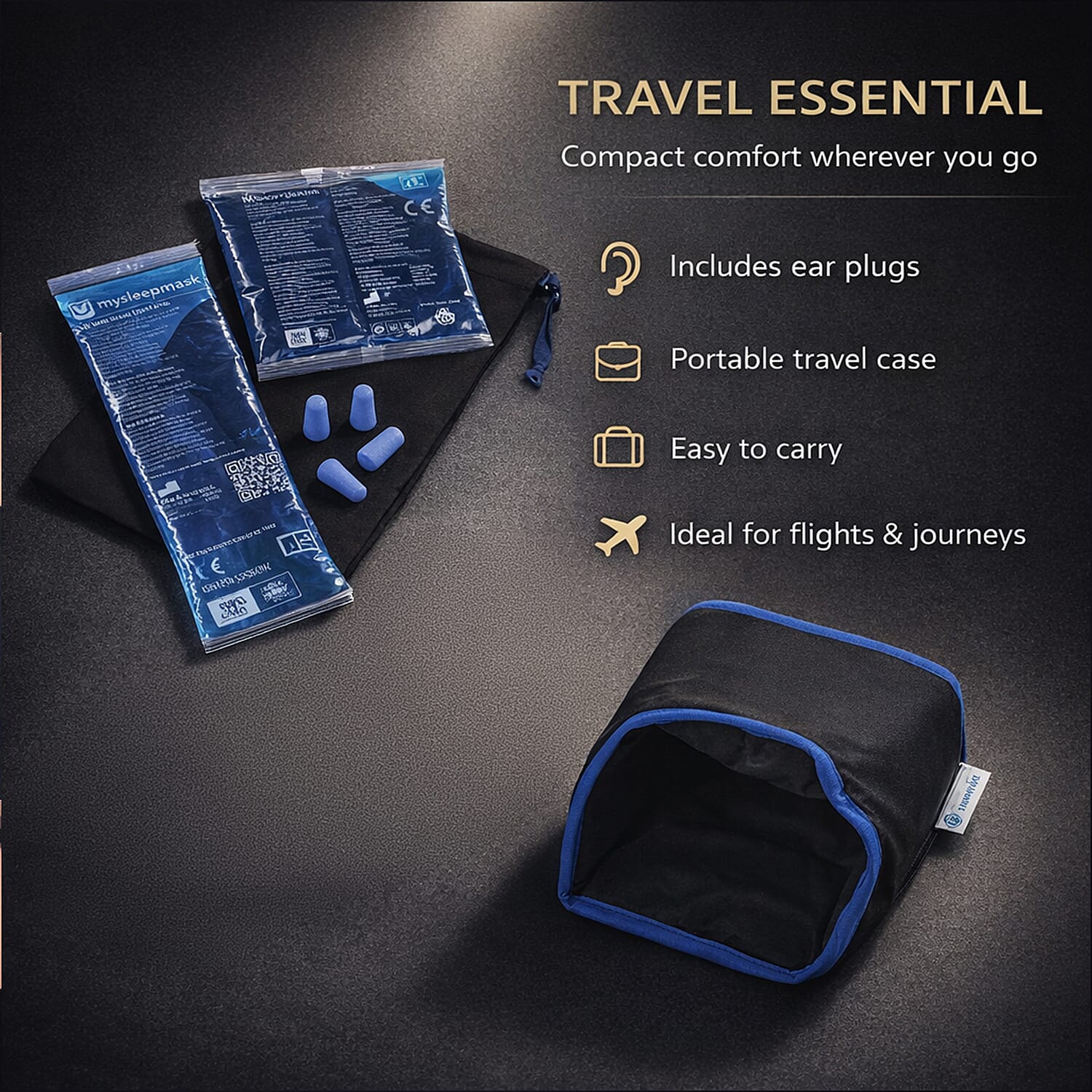 Mysleepmask Blackout with Gel Inserts, Ear Plugs, Travel Case (Size S M)