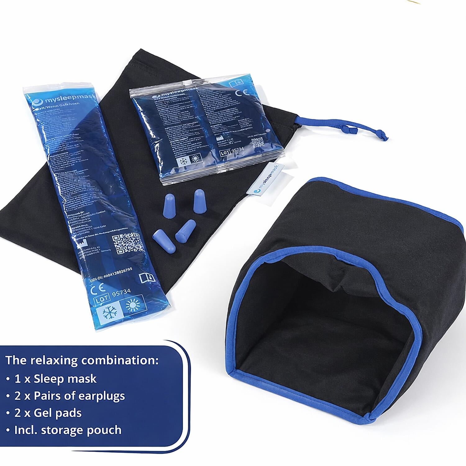 Mysleepmask Blackout with Gel Inserts, Ear Plugs, Travel Case (Size L - XL)