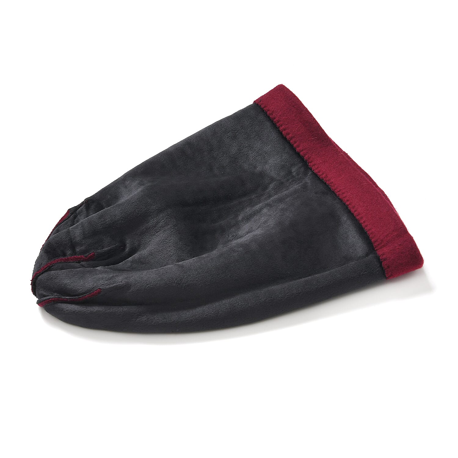 Premium Cashmere Wool Crystal Embellished Hat and Gloves - Burgundy