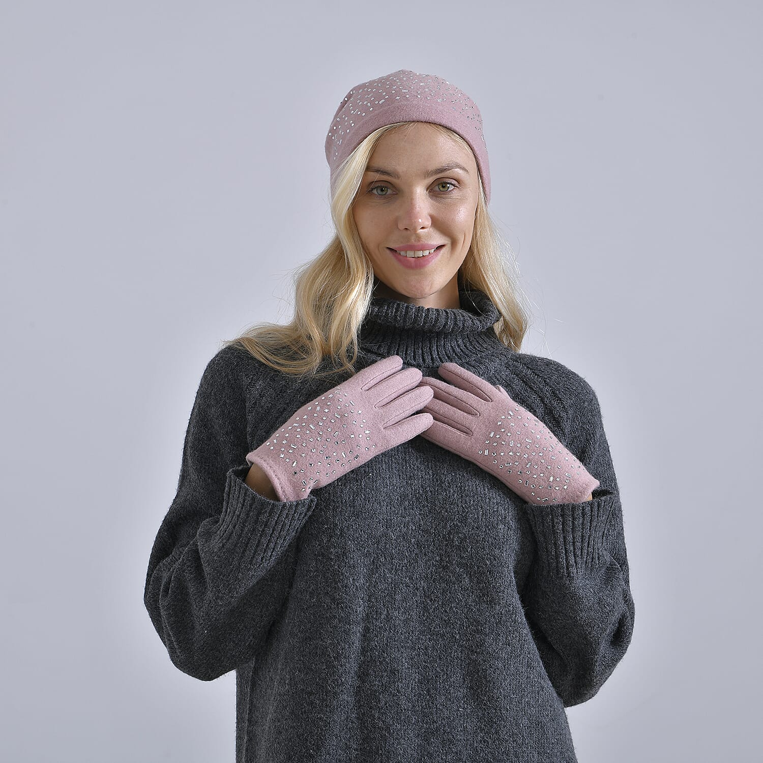 Cashmere Wool Gloves & Hat - Pink