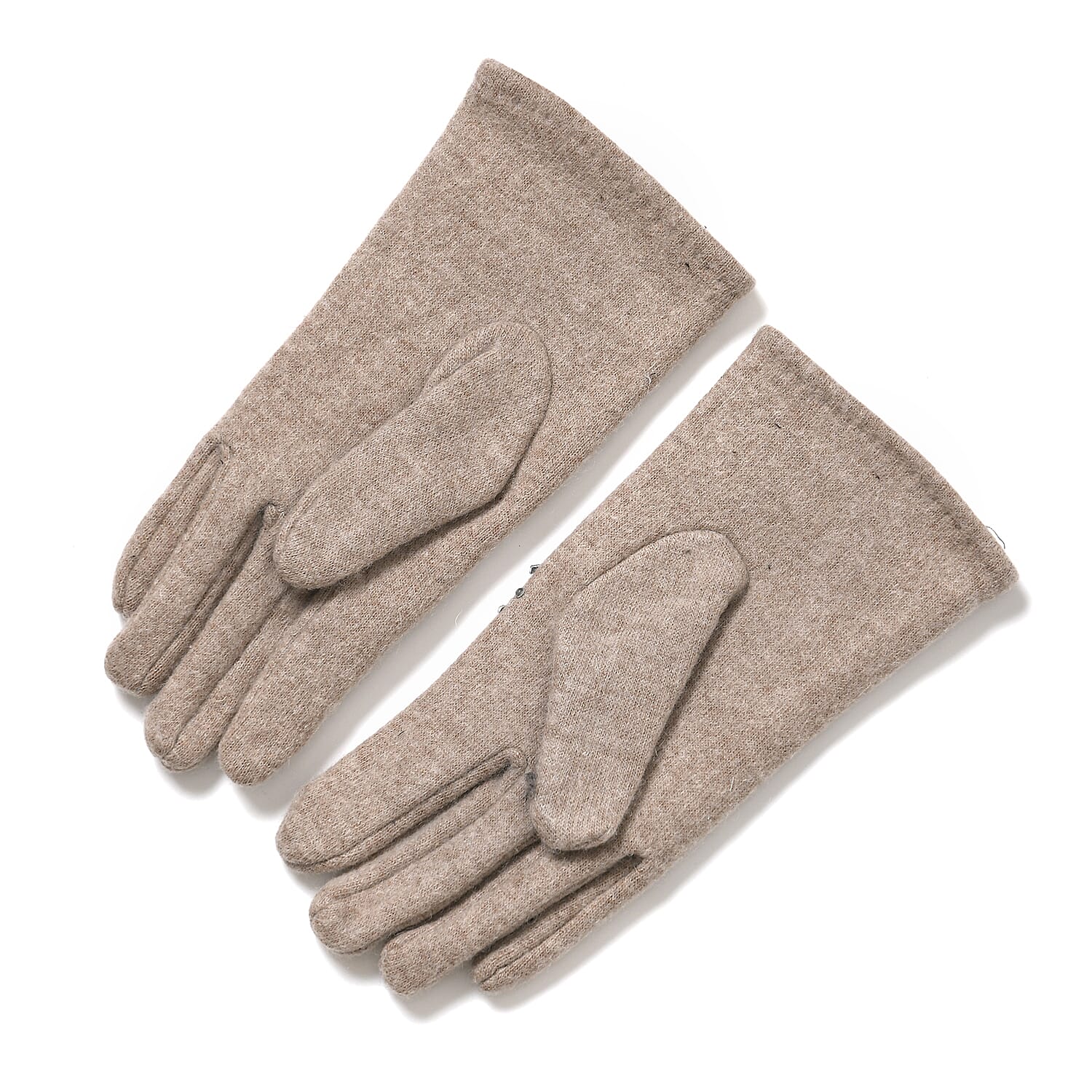 Premium Cashmere Wool Crystal Embellished Hat and Gloves - Beige