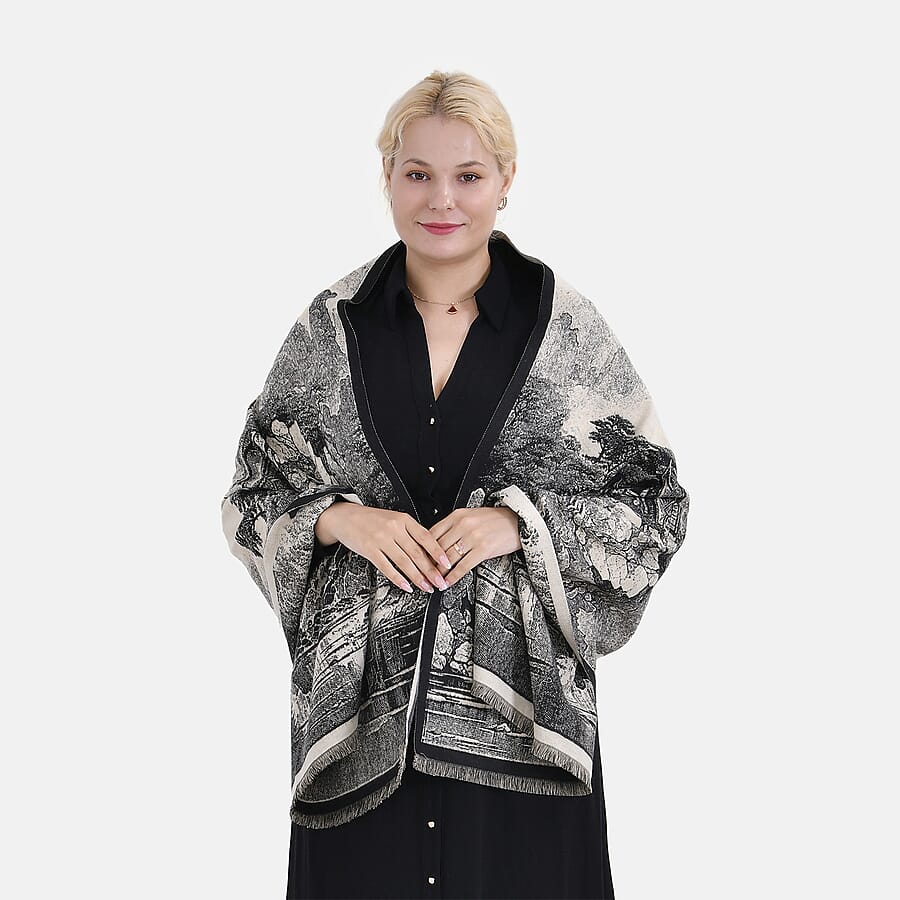 Printed Shawl with Fringe Detailing