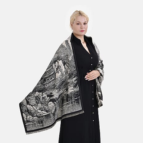 Viscose Printed Shawl (Size 185x65 cm) - Beige