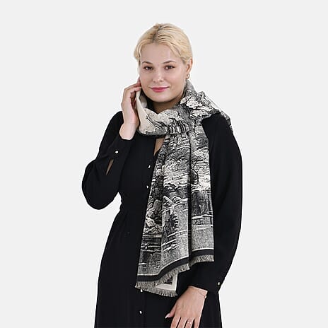 Viscose Printed Shawl (Size 185x65 cm) - Beige