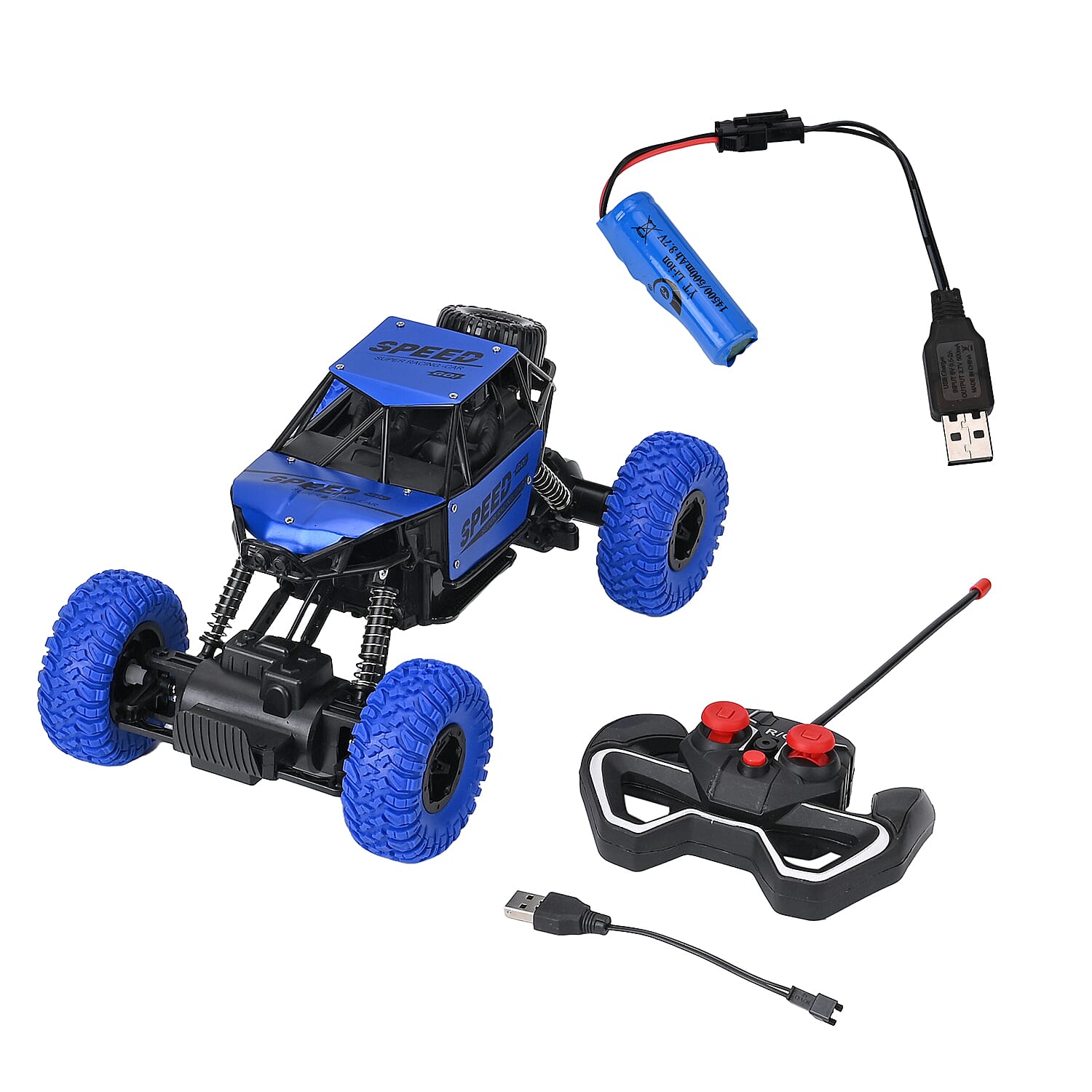 All-Terrain Die-Cast R-C Climbing Car - Rubber Tyres, Shock Absorbers - Blue