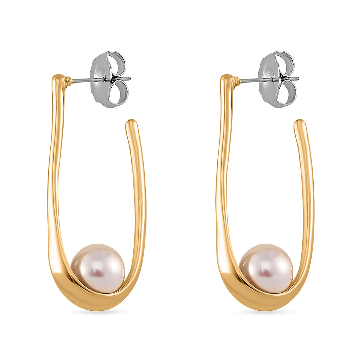 White Shell Pearl Earrings in Goldtone