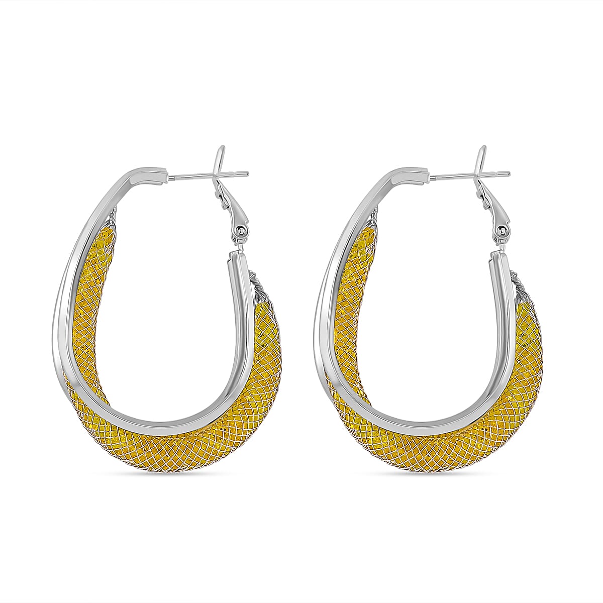 NY Closeout Deal- Star Light Crochet Austrian Yellow Crystal Hoop Earrings in White Tone
