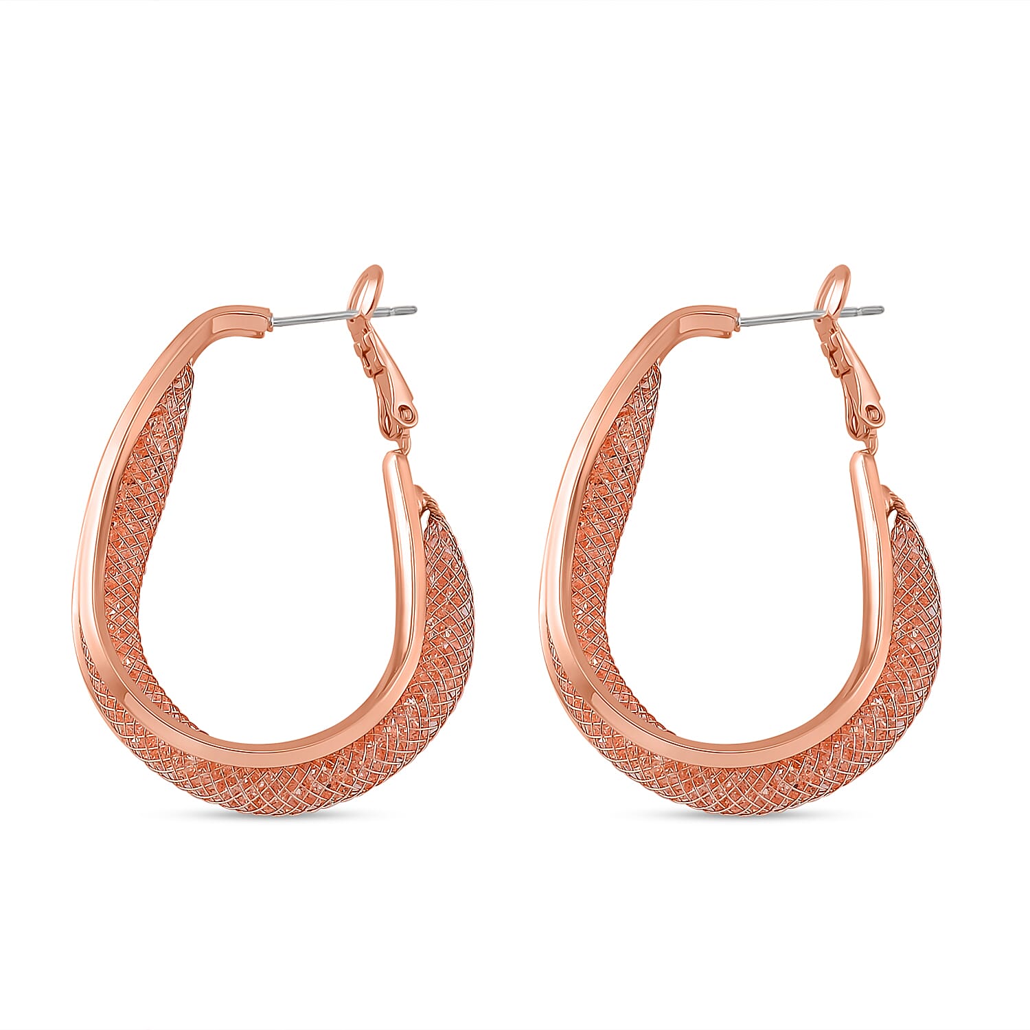 NY Closeout Deal- Star Light Crochet Austrian Pink Crystal Hoop Earrings in Rose Gold